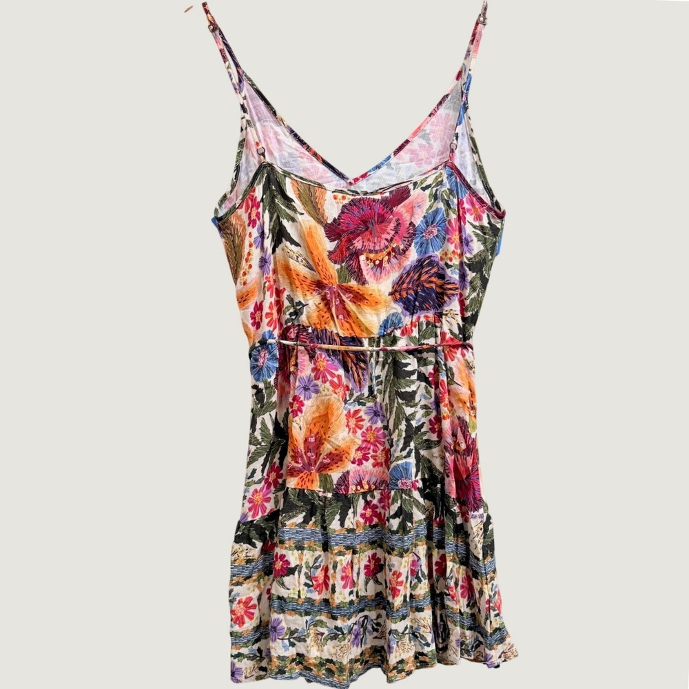 Farm Rio Floral Mini Dress Size Large Multi Color Viscose Tie Casual Summer-NWT - Picture 3 of 13